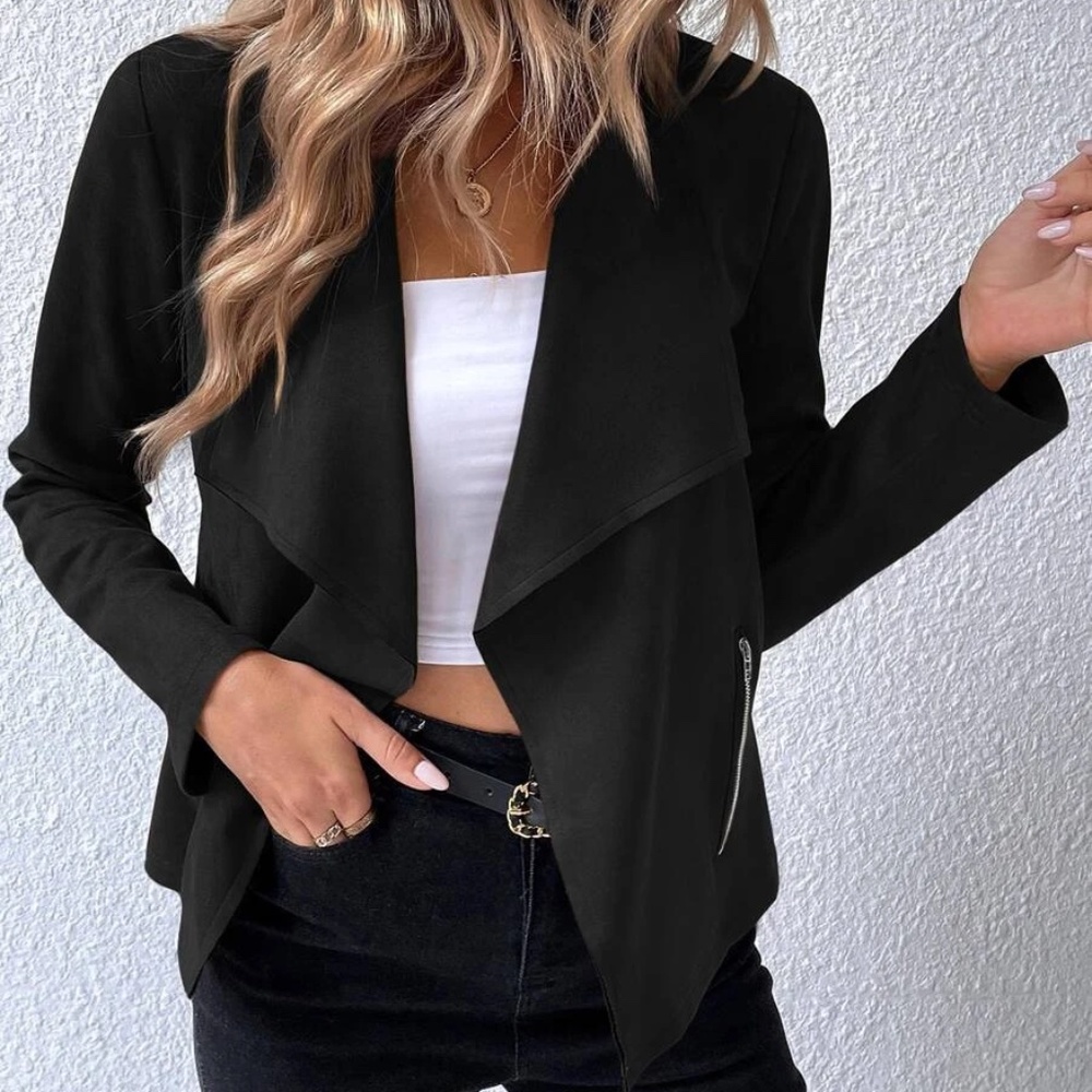 Luxe Army Green Vegan Suede Open Front Jacket - Picture 8 of 11
